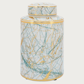 Third & Main, Home Decor, Decor, contemporary decor, luxury decor, luxury, ginger jar, jar, gold, green, marbleized, ceramic, ceramic ginger jar, everyday decor, fall decor, winter decor, spring decor, summer decor, Green and Gold Marbleized Ginger Jar -2 Sizes