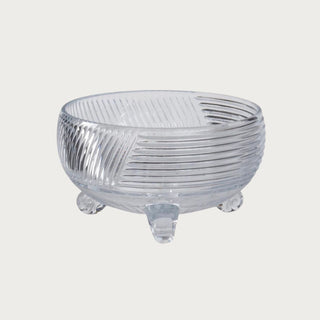 Clear Glass Pressed Footed Bowl with textured glass detail and footed base, designed for low faux floral centerpieces, greenery, decorative filler, seasonal accents, and tabletop styling.