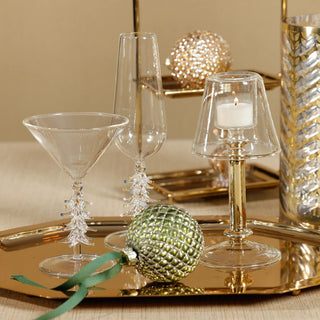 Clear and gold tealight lamp with glass shade and polished metallic stem — elegant modern candlelight décor by Third & Main.