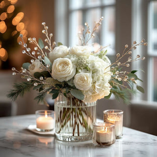 Clear and gold beaded glass berry stem with gold wire — elegant decorative holiday accent in quiet luxury style by Third & Main.