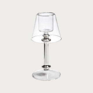 Clear and silver tealight lamp with glass shade and metallic accents — modern candlelight décor for tabletop or mantel by Third & Main.