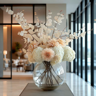 Creamy Silver Dollar Eucalyptus Stem 35.5 inches styled in vase