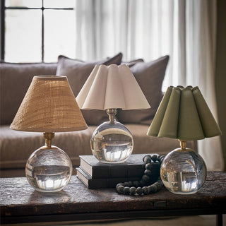 Small crystal glass table lamp with polished nickel accents and flared green lampshade, modern decorative lighting. Natural Brass Finish, Home Decor, Third & Main, Regina Andrews Lighting, Luxury Lighting, Luxury Decor, Contemporary Lighting, Table Lamp, Fall Decor