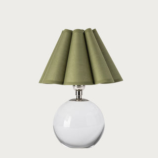 Small crystal glass table lamp with polished nickel accents and flared green lampshade, modern decorative lighting. Brushed Nickel Finish, Home Decor, Third & Main, Regina Andrews Lighting, Luxury Lighting, Luxury Decor, Contemporary Lighting, Table Lamp, Fall Decor