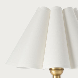 Mini crystal glass table lamp with natural brass accents and white pleated scalloped lampshade, modern bedside lighting. Third & Main, Home Decor, Regina Andrews Lighting, Luxury Lighting, Table Lamp, Contemporary Decor, Fall Decor, Every day Decor, Everyday Lighting