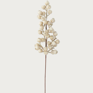 Crystal beaded champagne gold holiday stem for Christmas decorating, 28-inch faux botanical pick with glittered berries, upscale seasonal décor photographed on clean white background, Third & Main elevated winter styling