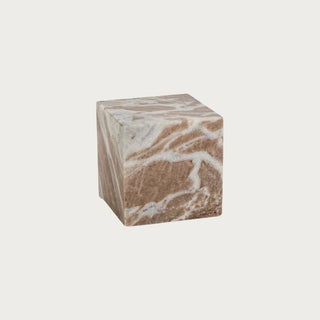Square marble bookend with natural taupe and white veining, solid stone cube design for modern bookshelf or office styling, handcrafted decorative accent for home decor, Fall Decor