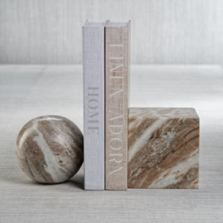 Square marble bookend with natural taupe and white veining, solid stone cube design for modern bookshelf or office styling, handcrafted decorative accent for home decor, Fall Decor