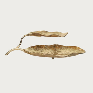 Decorative Two Tier Metal Gold Leaf Tray, 19.25" L x 6.25" H x 9.5" W, Modern Farmhouse decor