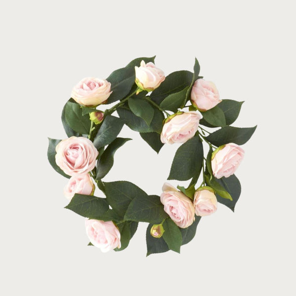 14" Pink Camellia Candle Ring/Mini Wreath