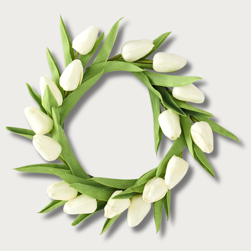 11" White Real Touch Tulip Candle Ring 