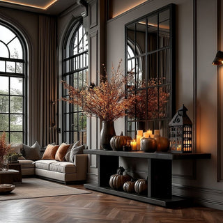 Elevate your seasonal décor with the 20.25" Matte Black Metal Phantom Manor. A striking lantern-style accent perfect for console tables, mantels, and Halloween vignettes.