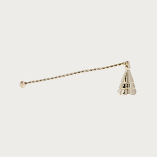 Gold candle snuffer with tree-shaped bell and twisted handle, elegant metal accessory for extinguishing candles with style. Third & Main, Home Decor, Holiday Decor, Winter Decor, Contemporary Decor, Modern Farmhouse Decor, Christmas Decor, Giftable Items