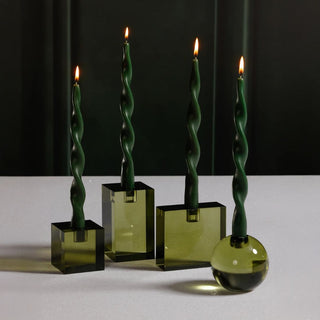 3.25-inch round green crystal glass taper candle holder — elegant modern holiday décor accent by Third & Main.