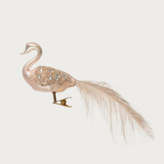 Hand-painted swan ornament with jeweled detailing and feathered tail, clipped to a branch for elegant Christmas and holiday décor from Third & Main.
