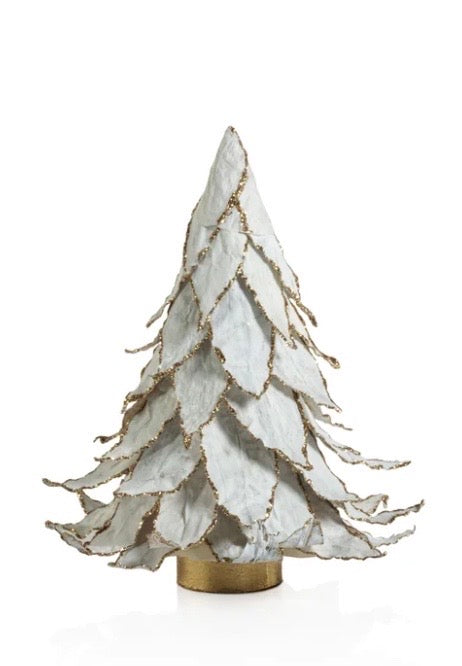 8" High White Real Leaf Tree with Gold Base