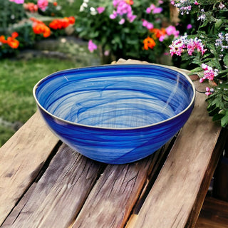 Indigo Blue with White Rim Alabaster Glass Bowl, Home Decor, Serveware, Third & Main