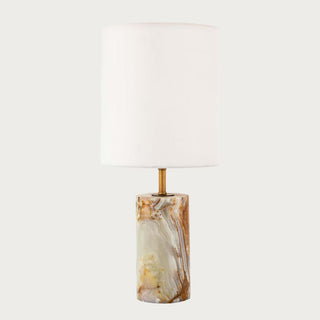 Modern jade stone table lamp with cylindrical base and brass accents, Home Decor, Third & Main, Luxury Decor, Luxury Lighting, Contemporary Decor, Fall Decor