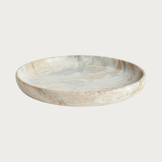 12" Round marble tray with natural beige, cream, and blush veining – decorative stone catchall tray for vanity, coffee table, or serving. Home Decor, Third and Main, Contemporary Decor, Luxury Decor, Fall Decor