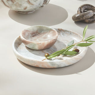 6" D Small marble bowl with organic beige, cream, and blush veining – versatile decorative stone bowl for serving, catchall, or accent decor. Home Decor, Third and Main, Contemporary Decor, Luxury Decor, Fall Decor
