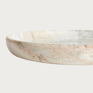 12" Round marble tray with natural beige, cream, and blush veining – decorative stone catchall tray for vanity, coffee table, or serving. Home Decor, Third and Main, Contemporary Decor, Luxury Decor, Fall Decor