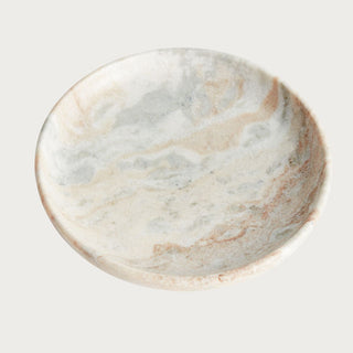 12" Round marble tray with natural beige, cream, and blush veining – decorative stone catchall tray for vanity, coffee table, or serving. Home Decor, Third and Main, Contemporary Decor, Luxury Decor, Fall Decor