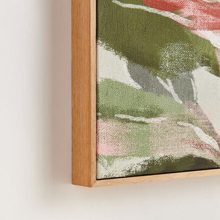 Large King Protea floral art print featuring two pink and white blooms with green foliage, watercolor-style botanical giclée wall art with natural wood frame, perfect for modern or bohemian home decor.