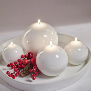Lacquer Ball Candle set-White- Home Decor, Third & Main, Winter Decor, Christmas Decor, Holiday Decor, White, Winter Wonderland