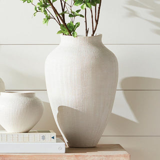 This is a 15.25" High Large Matte White Cross-hatch ceramic vase. Third & Main, Home Decor, Vase, Contemporary Vase, Modern Traditional Vase, Modern Farmhouse Decor