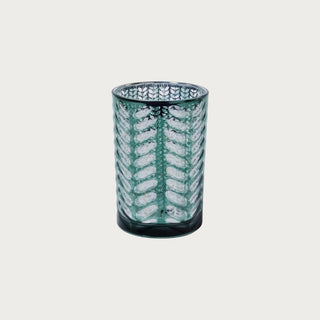 Bring organic sophistication to your space with this metallic green laser-etched hurricane candle holder—where nature meets modern elegance. Third & Main, Home Decor, Holiday Decor, Winter Decor