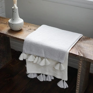 Light Grey Color Block Linen Blanket with Tassels, Home Decor, Third & Main