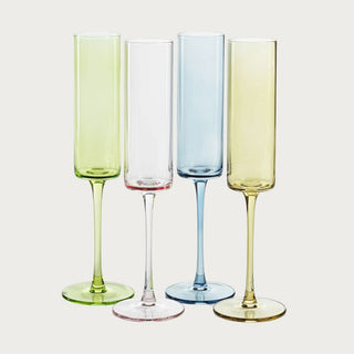 Set of 6 Light Yellow Champagne Flutes, Third & Main, Home Decor, Kitchen and Dining, Celebration Glasses, Barware, Luxury Barware, Entertaining, Luxury Decor, Luxury Decor, Elevated Drink-ware, Modern Farmhouse Decor, Modern Trational Decor, Contemporary Decor