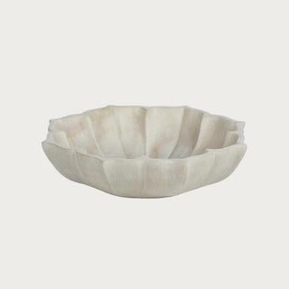 hand carved lotus marble bowl in natural off white marble for luxury coffee table centerpiece and decorative home styling