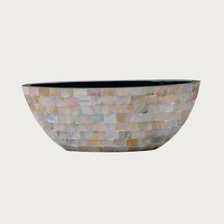 luxury mother of pearl planter with iridescent shell mosaic exterior and oval silhouette for elegant centerpiece and orchid styling