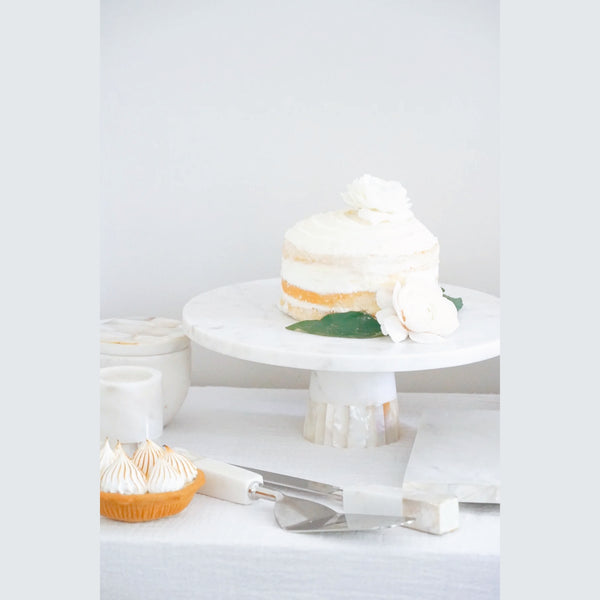 White Marble with Mother of Pearl Cake Pedestal