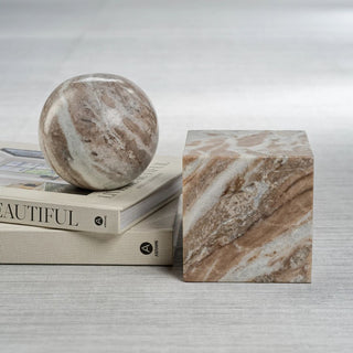 Round Marble Book End, Round marble bookend with natural taupe and white veining, modern decorative sphere for bookshelf or desk styling, handcrafted stone accent for home or office decor, Fall Decor