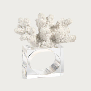 white coral inspired napkin rings with clear acrylic detail for coastal entertaining and elegant table styling