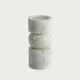 Medium white marble pillar candle holder with sculptural stacked design