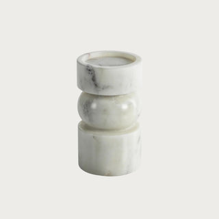 Short white marble pillar candle holder with sculptural stacked design