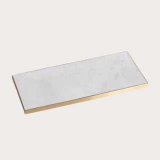 Rectangular white marble tray with gold brass edge in contemporary design