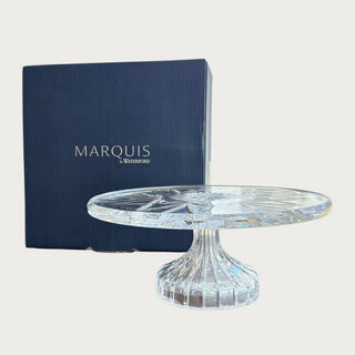 Marquis by Waterford Brookside 11-inch crystal footed cake plate – new in box, lead crystal serveware for dessert or a display.