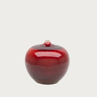 glossy merlot ceramic vase with rounded silhouette for luxury coffee table console and bookshelf styling