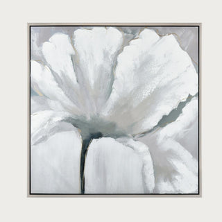 Monica's Blooms presents a white poppy in full, radiant bloom. The petals unfold with expressive brushstrokes in soft shades of white and grey, Wall Art, Third & Main, Home Decor, Spring Decor, Summer Decor, Everyday Decor, Elk