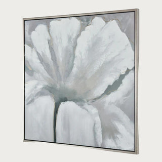 Monica's Blooms presents a white poppy in full, radiant bloom. The petals unfold with expressive brushstrokes in soft shades of white and grey, Wall Art, Third & Main, Home Decor, Spring Decor, Summer Decor, Everyday Decor
