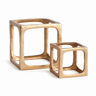 Set of 2 Gold Cubist Sculptures