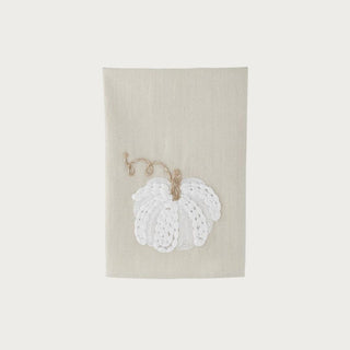 Neutral embroidered pumpkin hand towel, 28 inches long