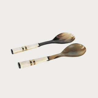 Set of Two New Without Tags Serving Utensils In Cream & Brown With Gold Accents, Serveware, Serve Ware, ReVive Decor, Third & Main