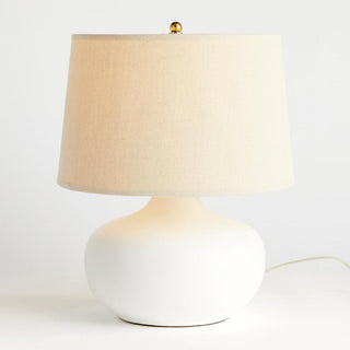 The Nomi lamp, A teardrop-shaped ceramic lamp with cream linen shade, Third & Main, Home Decor, Table Lamp, Lighting, Contemporary Decor, Contemporary Lighting, Modern