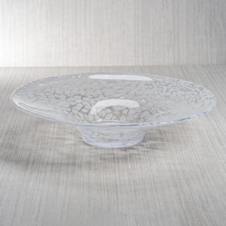 Opal Essence Centerpiece Bowl, A clear glass shallow decorative bowl with a white confetti design. Third & Main, Home Decor, Centerpiece, Luxury Decor, Luxury, Contemporary
