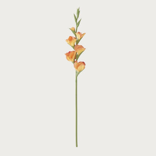 Orange True Bloom real touch gladiolus stem with softly layered apricot-orange blooms and natural green stem, shown as a single 34-inch faux floral on a clean neutral background.